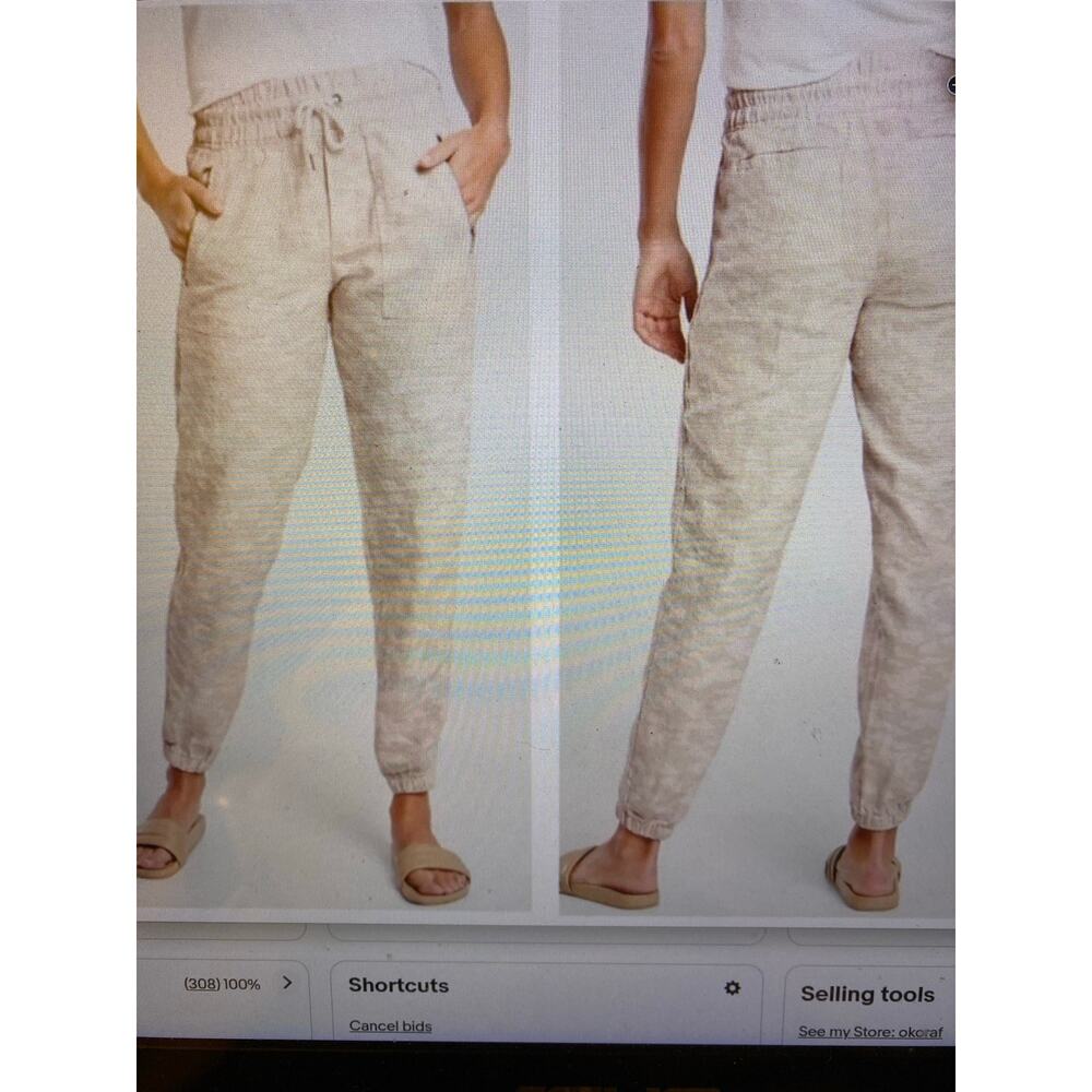 Athleta Cabo Tide Linen Jogger Pant Neutral Camo Beige 10 Coastal Beach Travel